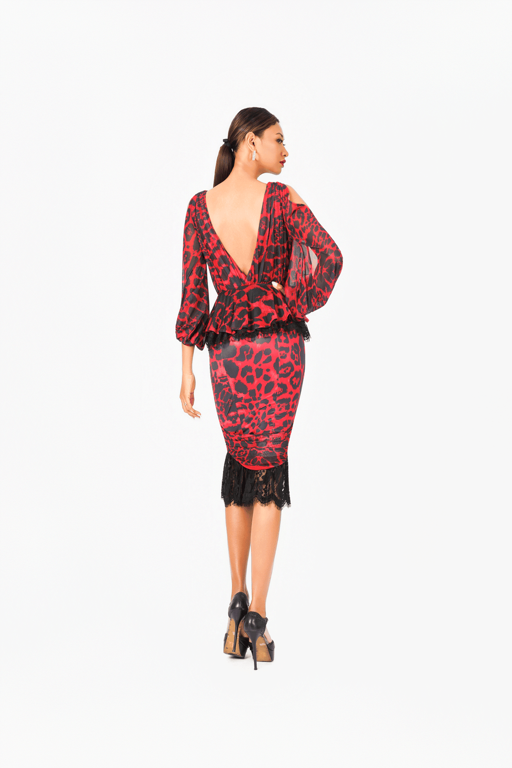 Leo Print V-Neck Slit Sleeves Cocktail Dress