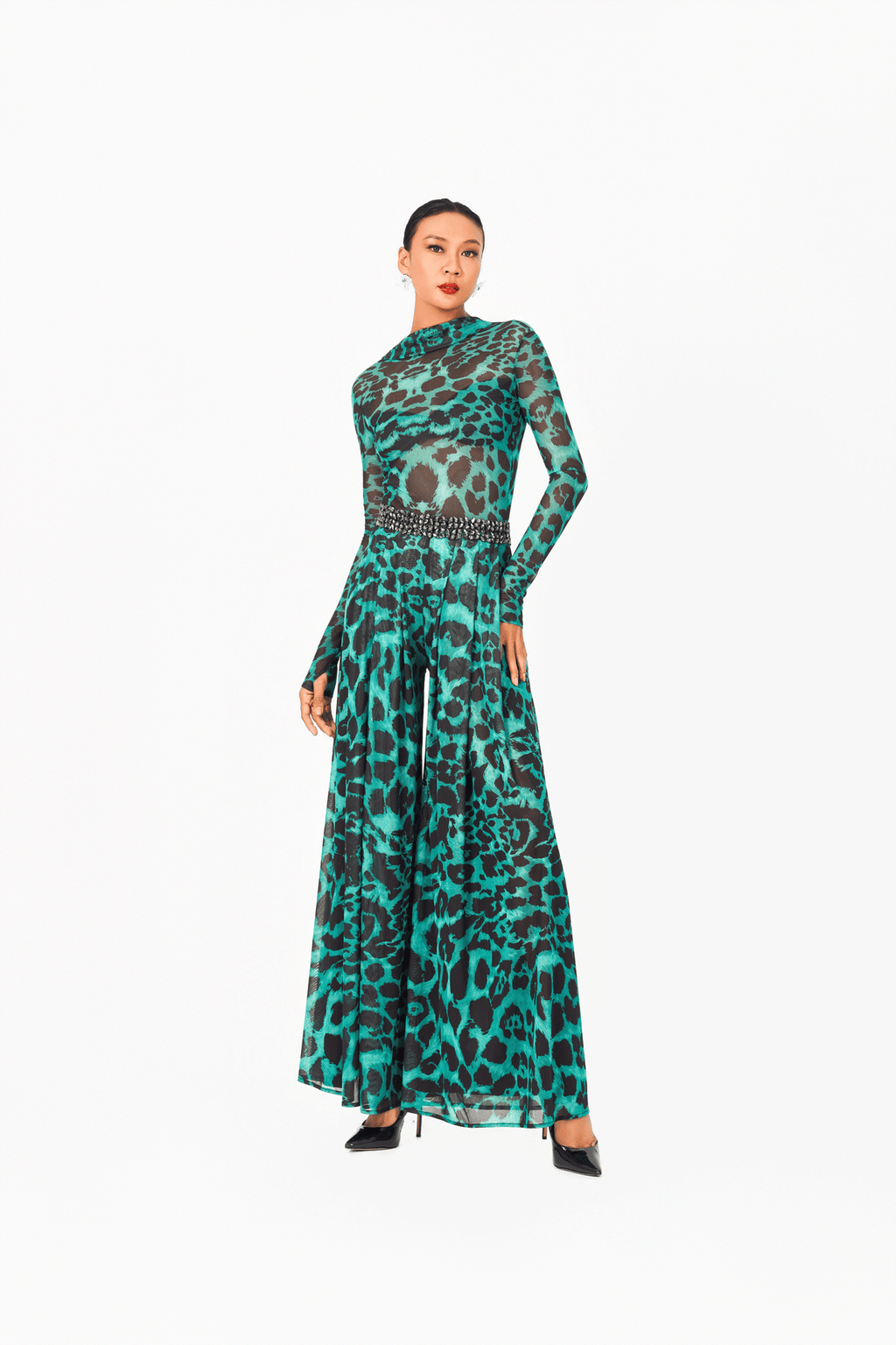 Leo Print Wide Leg Pants