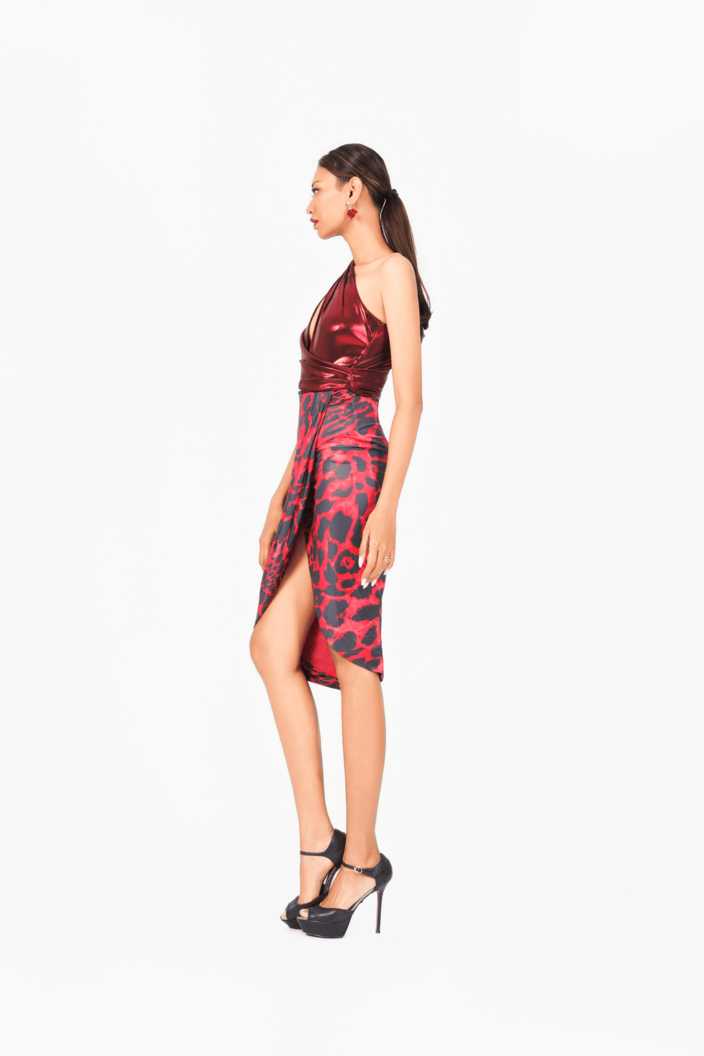 Leo Print Short Skirt with Slit