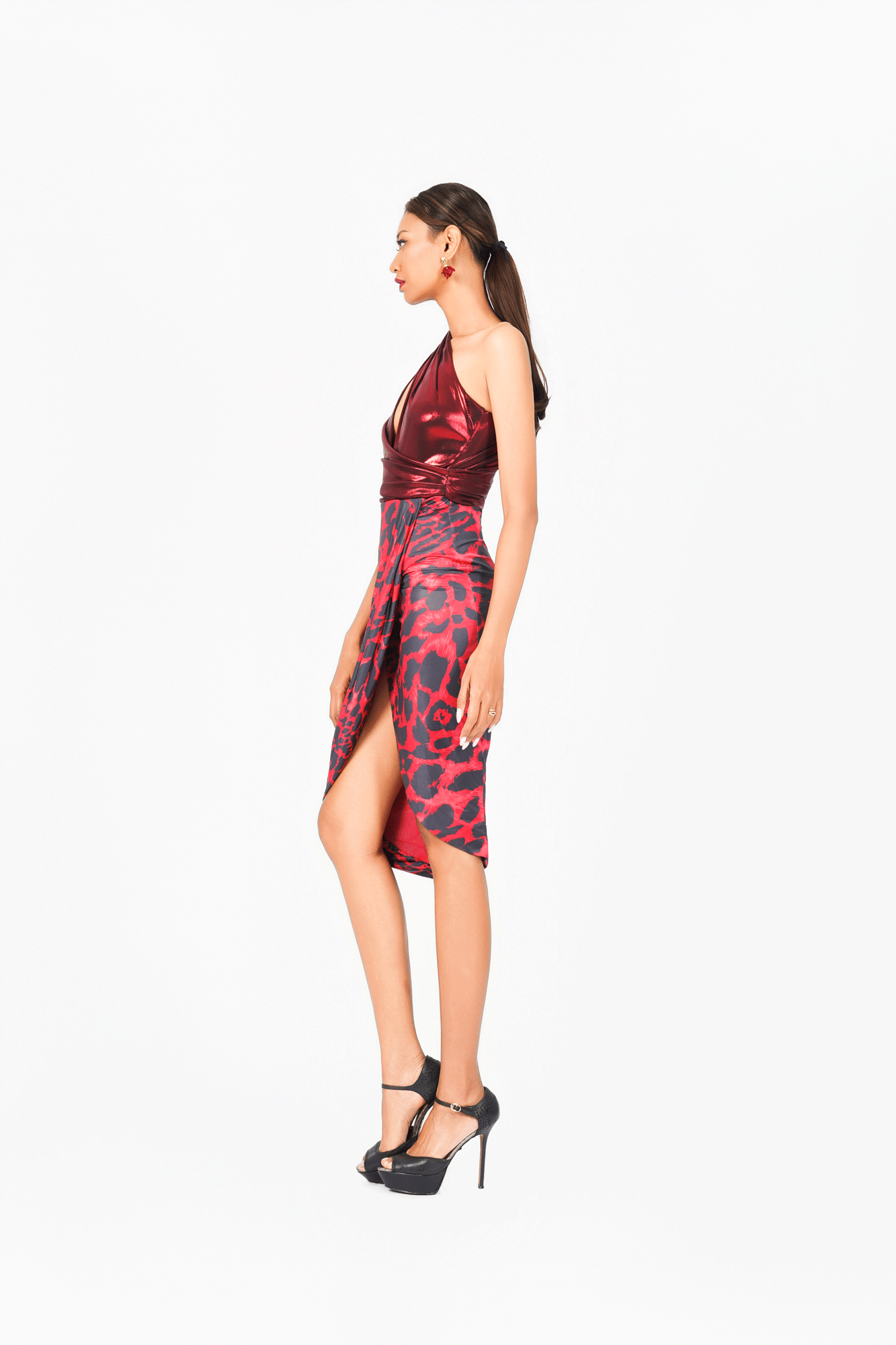 Leo Print Short Skirt with Slit