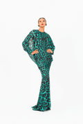 Leo Print Long Sleeves Evening Dress