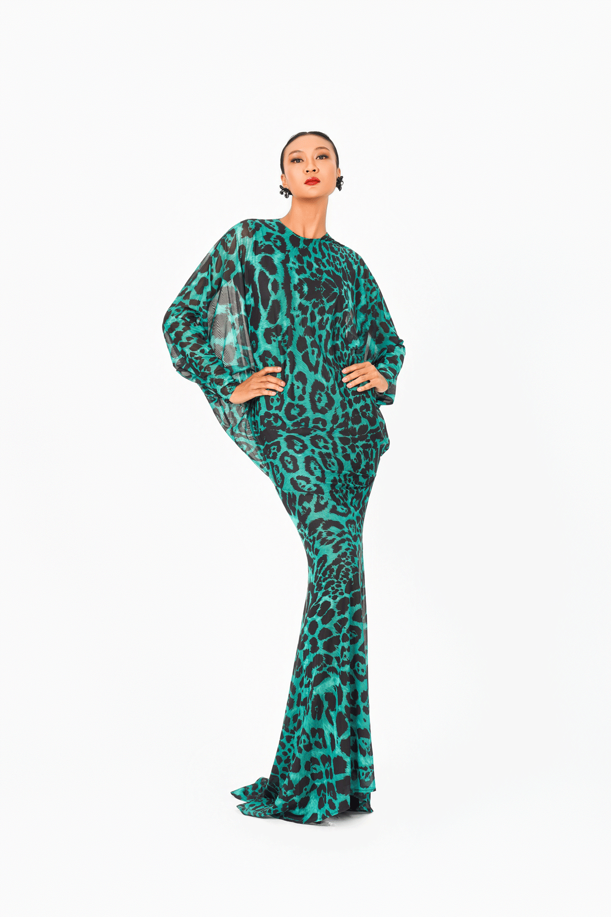 Leo Print Long Sleeves Evening Dress