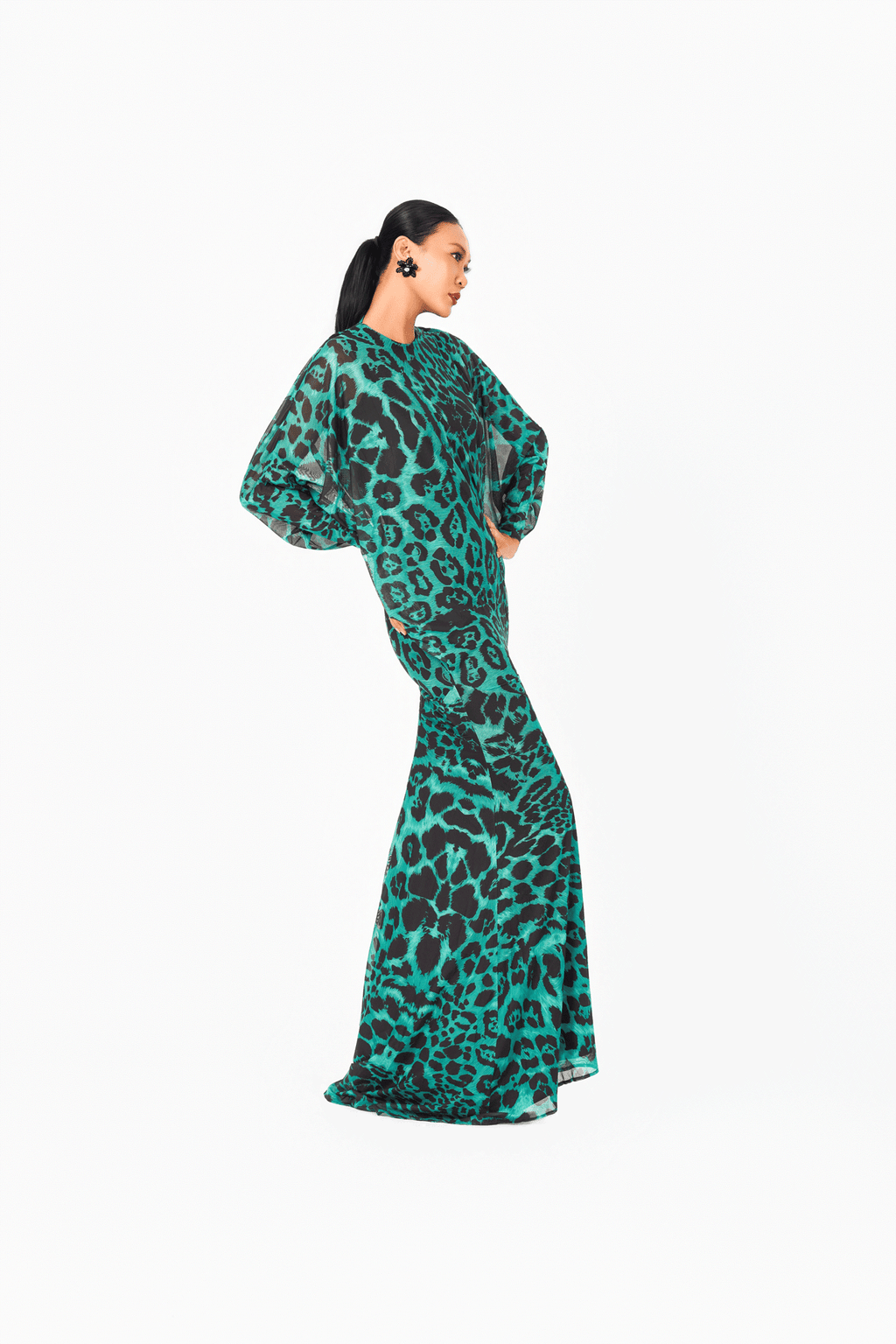 Leo Print Long Sleeves Evening Dress