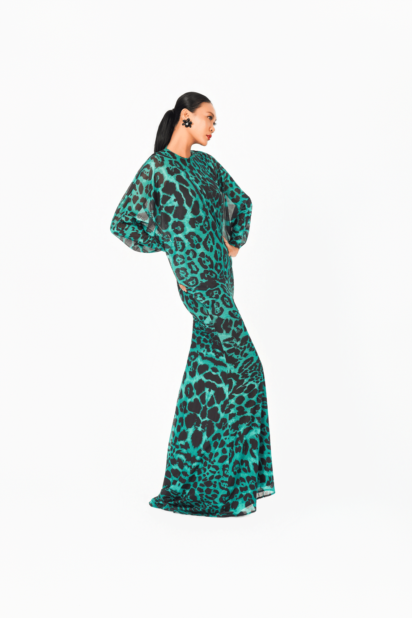 Leo Print Long Sleeves Evening Dress