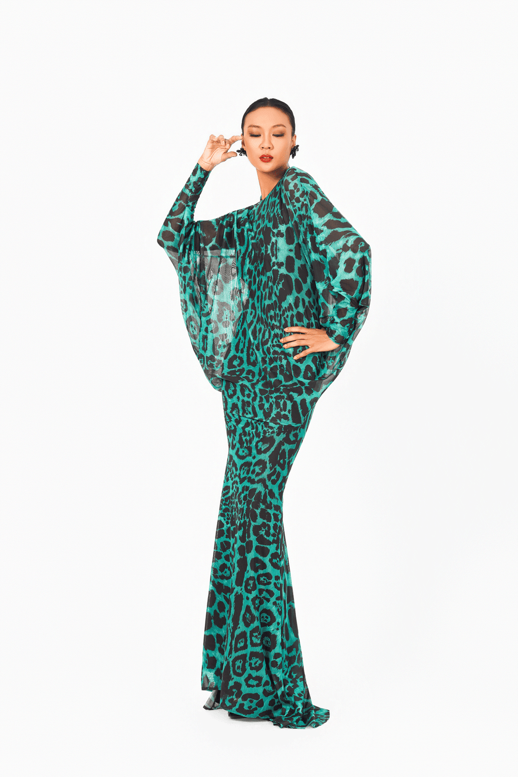 Leo Print Long Sleeves Evening Dress