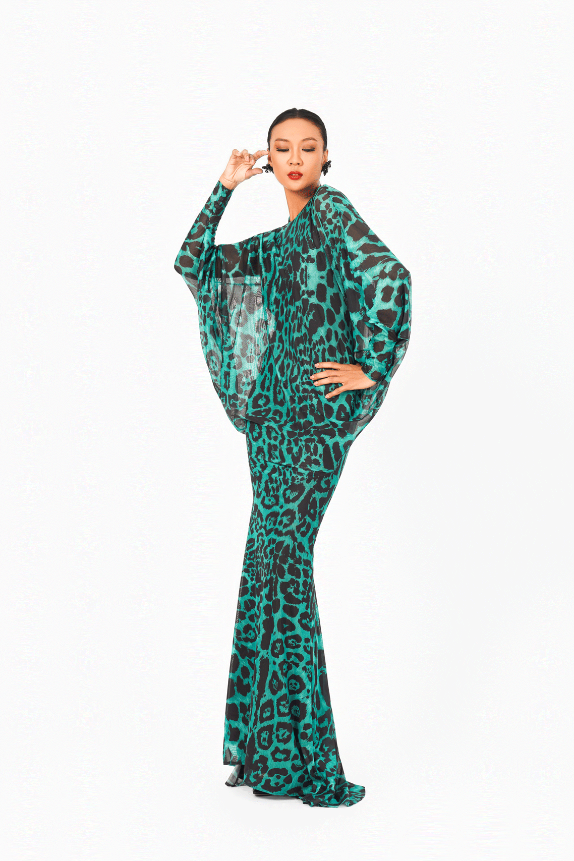 Leo Print Long Sleeves Evening Dress