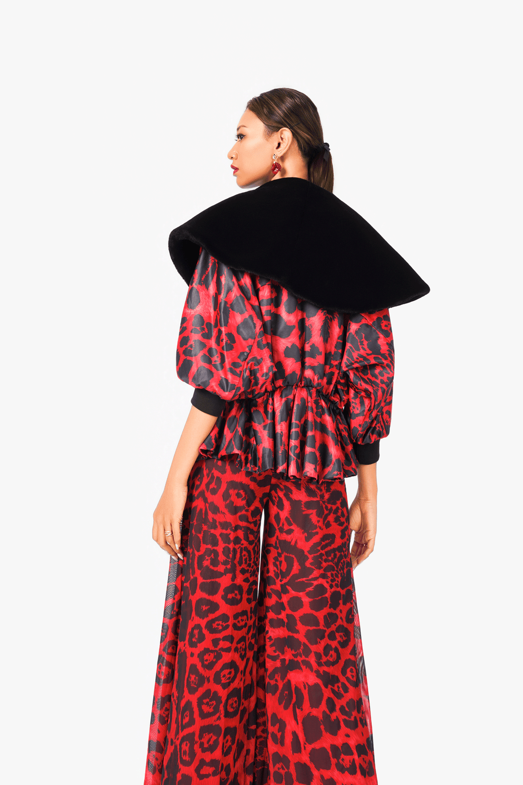 Red Leo Print Fluffy Jacket