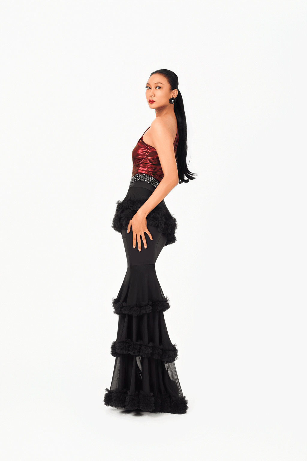 Ruffle Layers Long Skirt