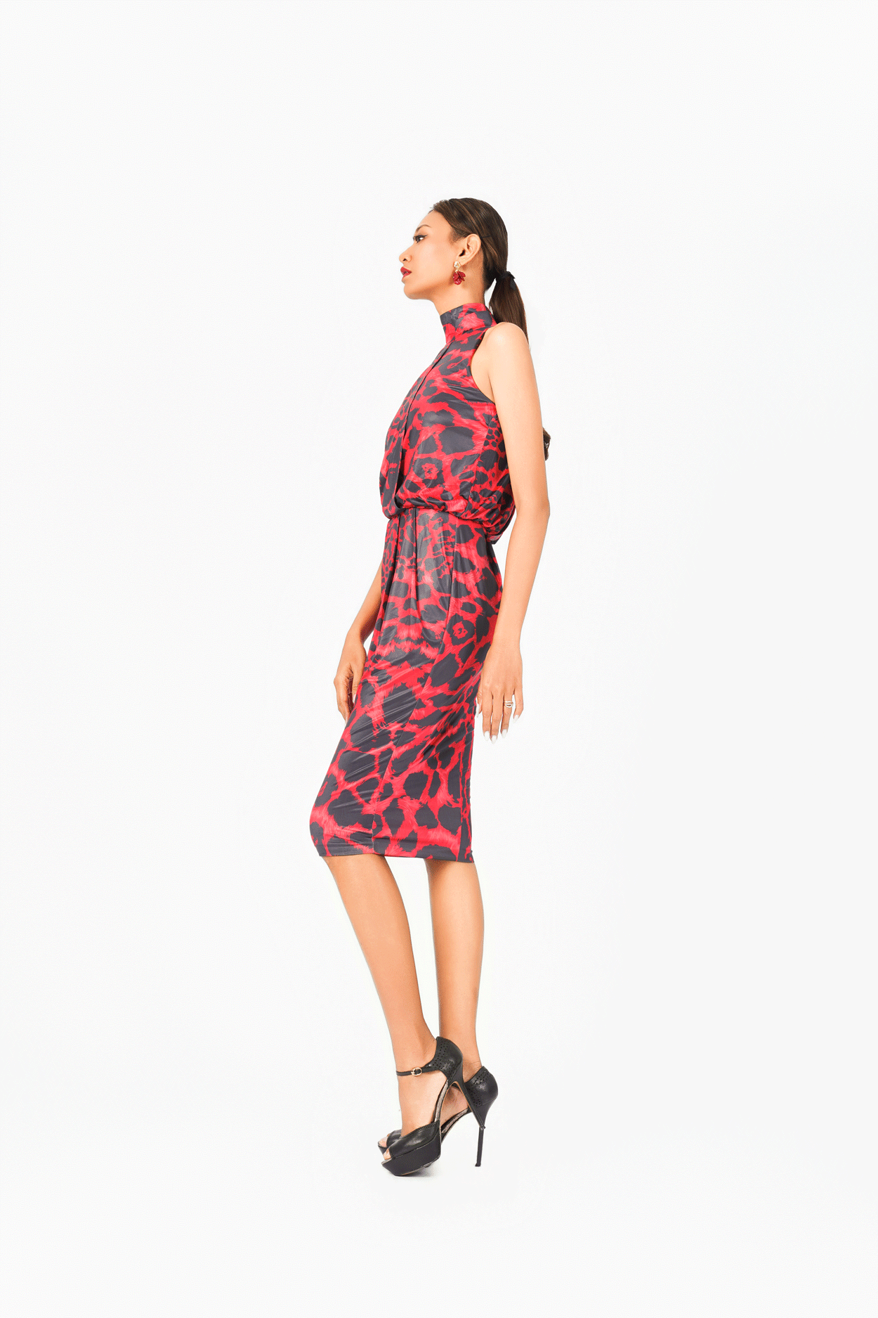 Leo Print Open Back Sleeveless Cocktail Dress