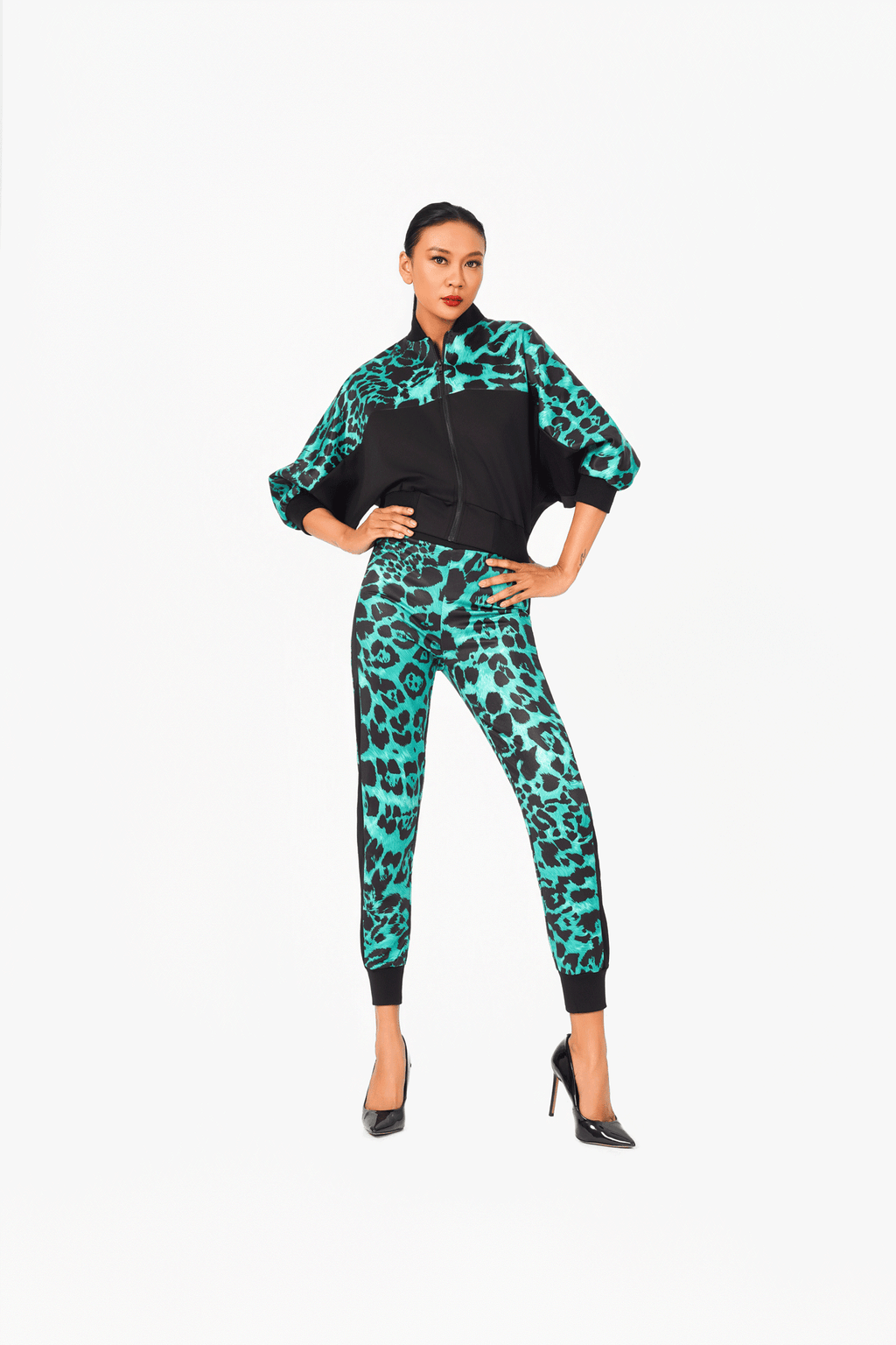 Green Leo Print Bomber Jacket