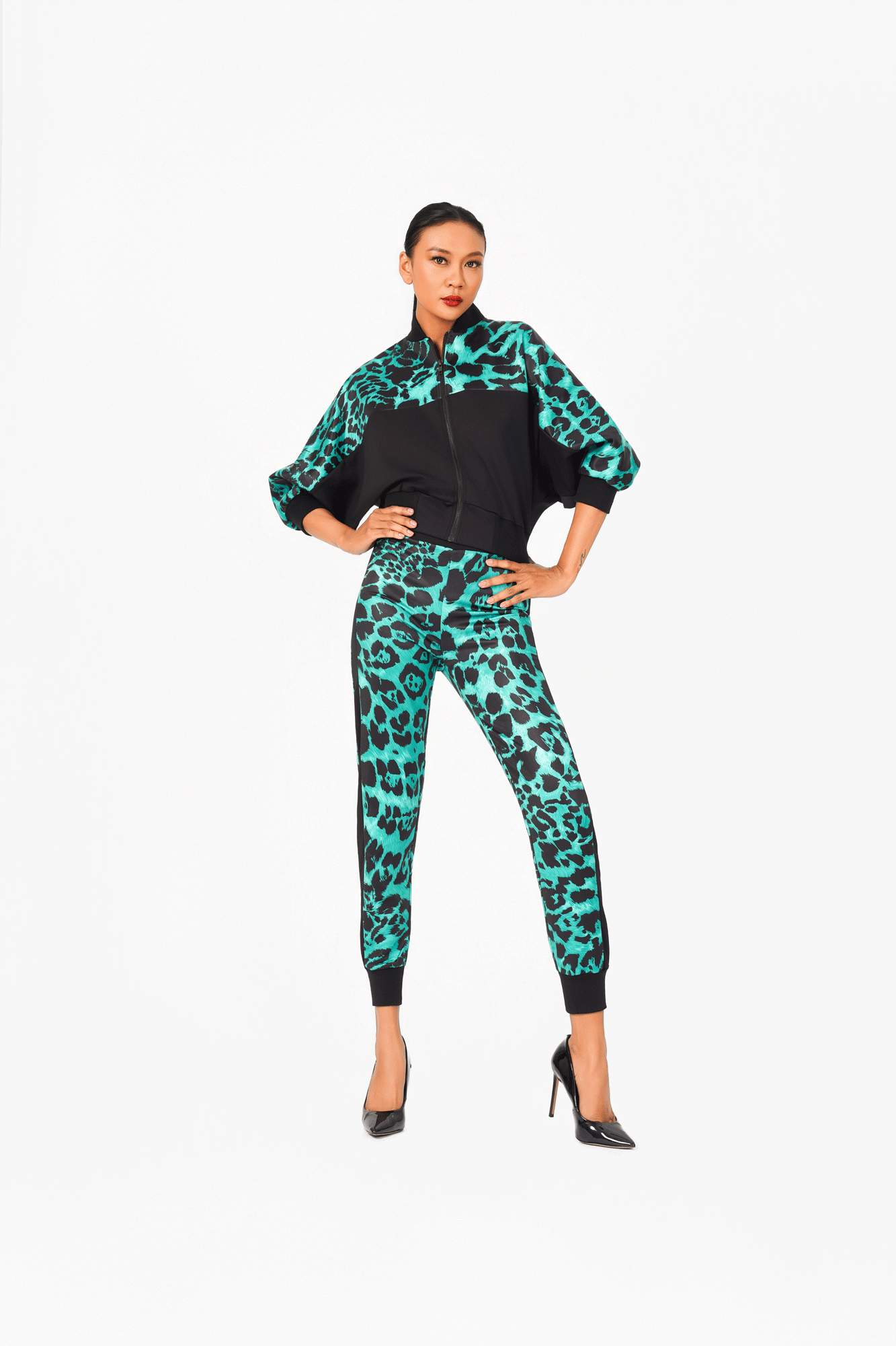 Green Leo Print Bomber Jacket