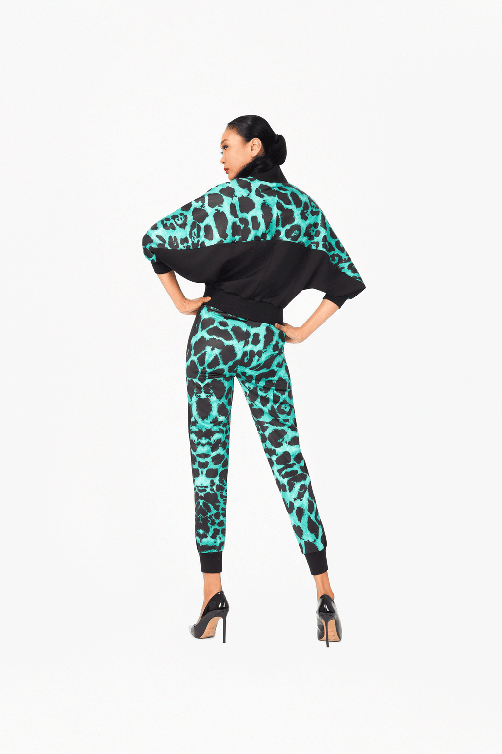 Green Leo Print Bomber Jacket