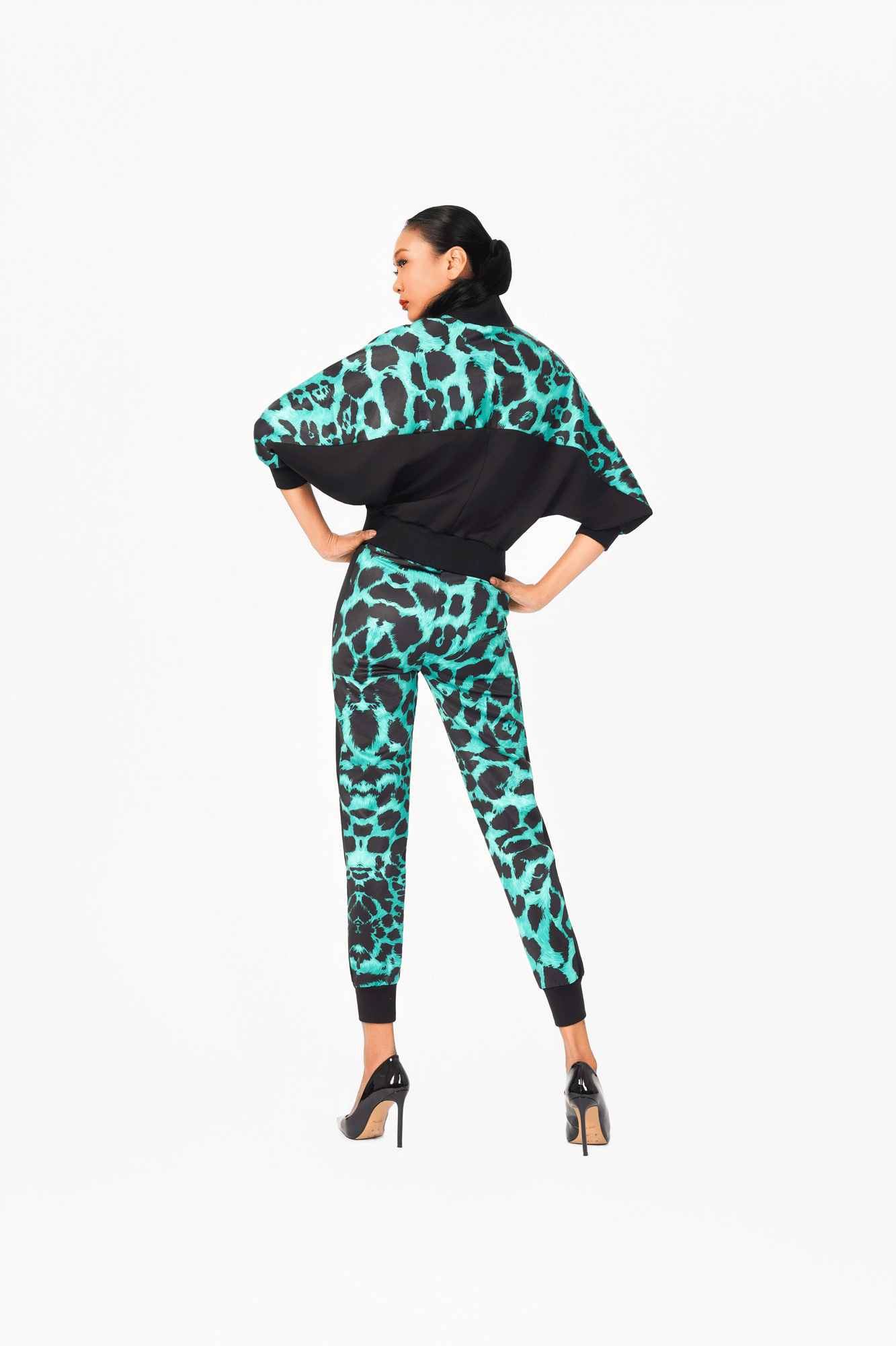 Green Leo Print Bomber Jacket