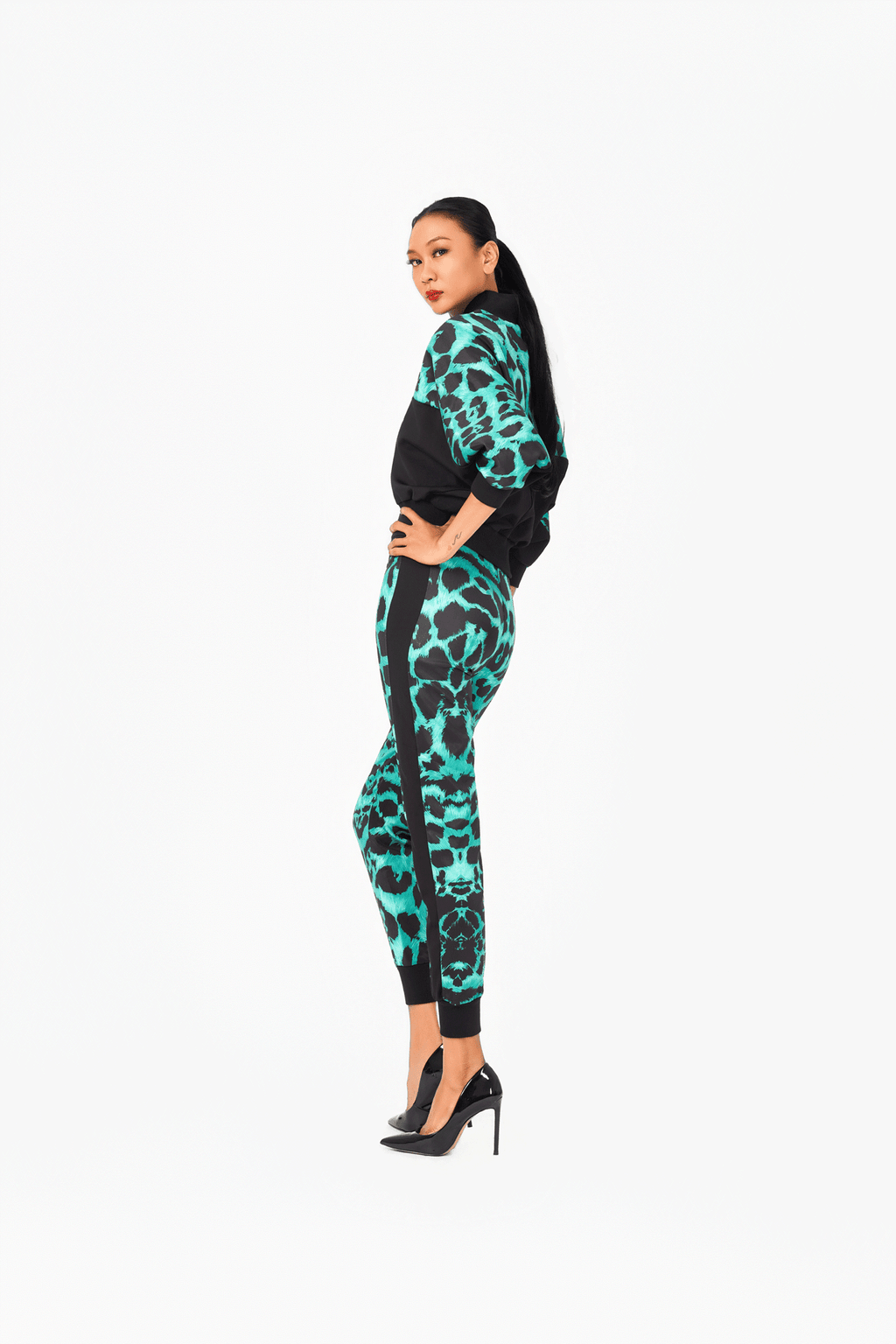 Green Leo Print Bomber Jacket