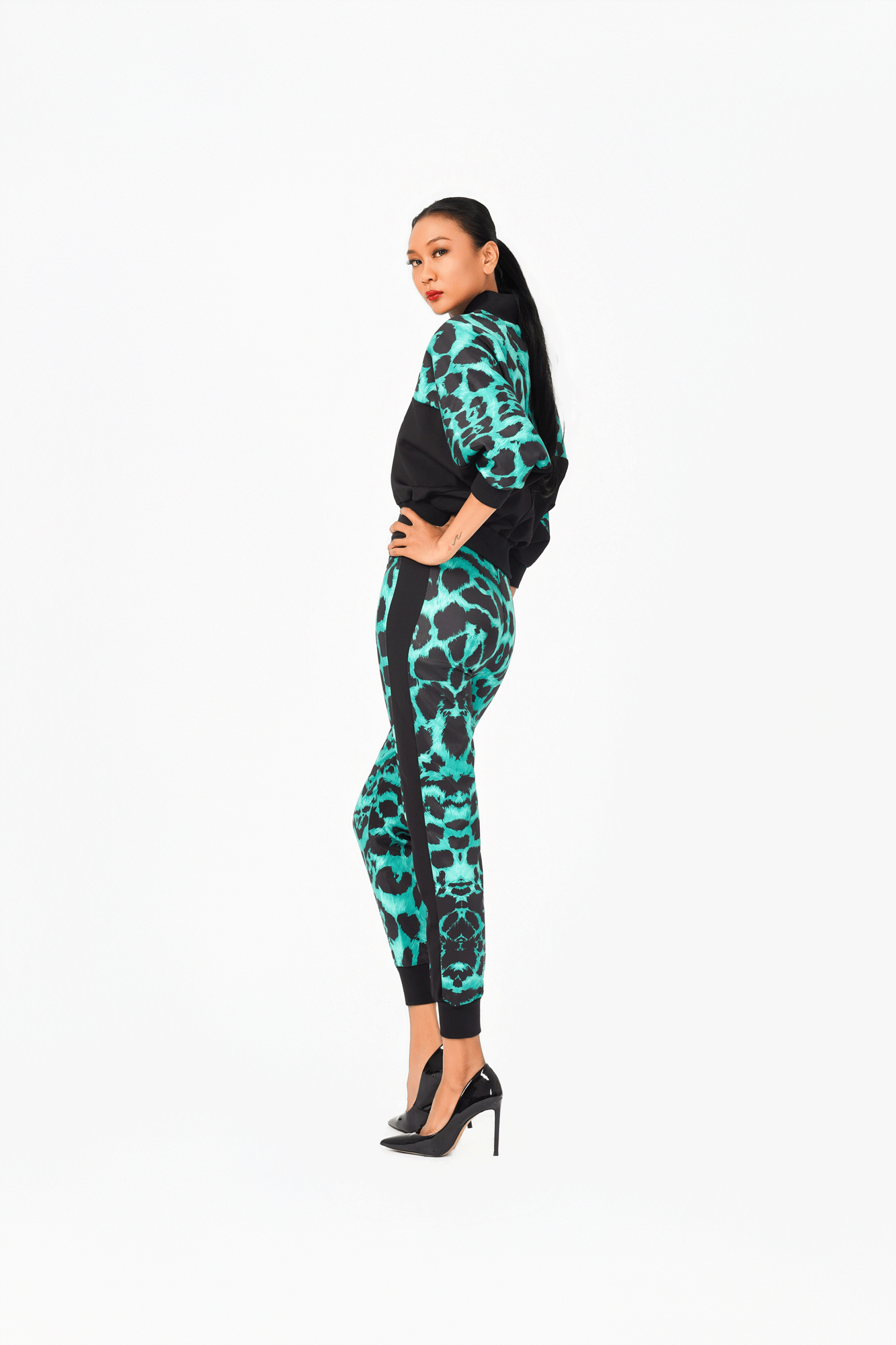 Green Leo Print Bomber Jacket