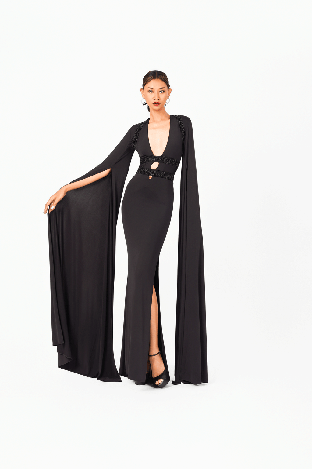 Long Sleeves V-Neck Evening Dress