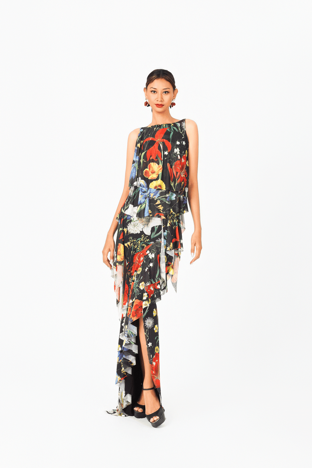 Sleeveless Asymmetric Back Evening Dress