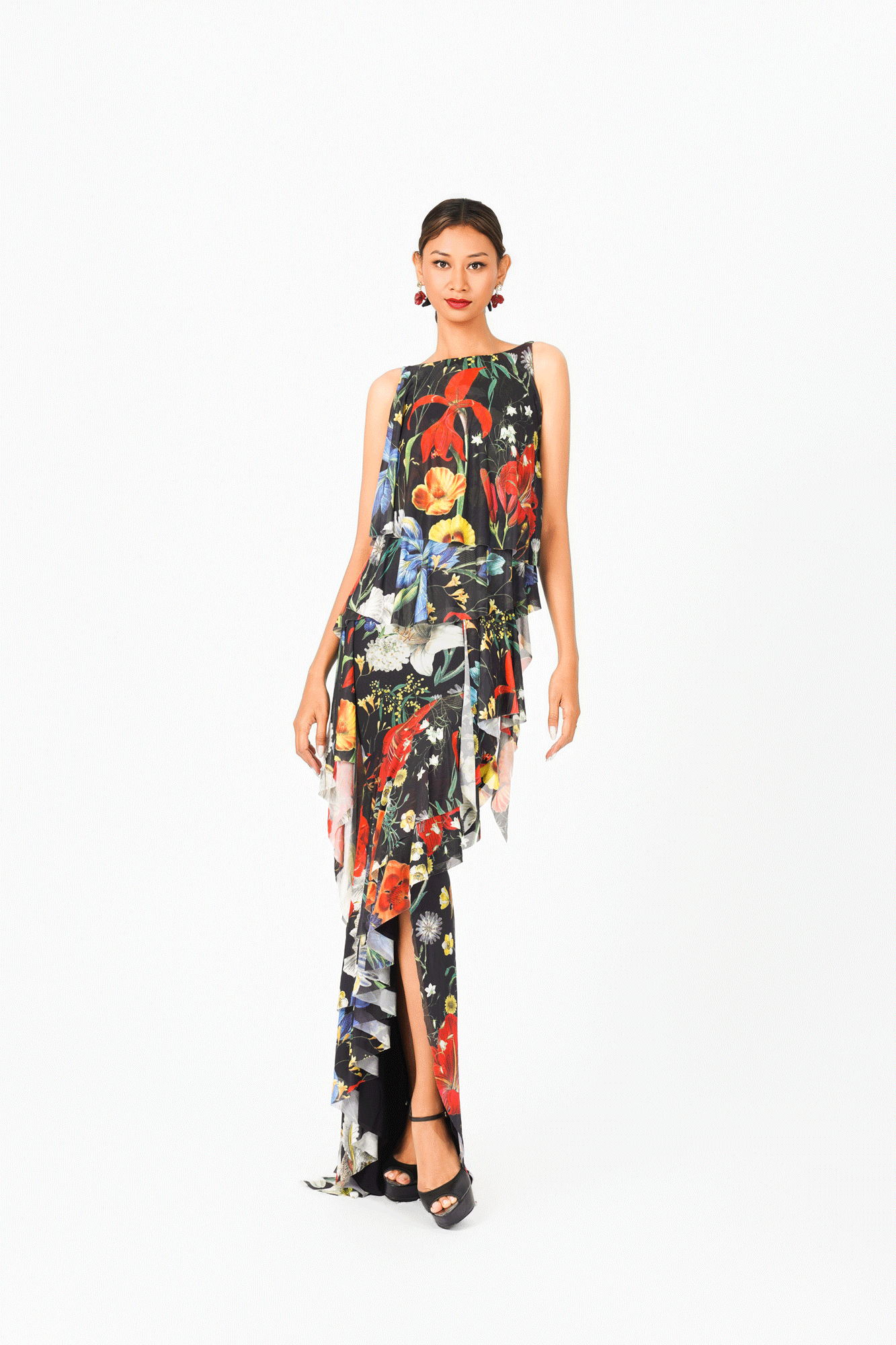 Sleeveless Asymmetric Back Evening Dress