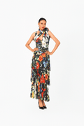 Deep-V Sleeveless Pleated Evening Dress