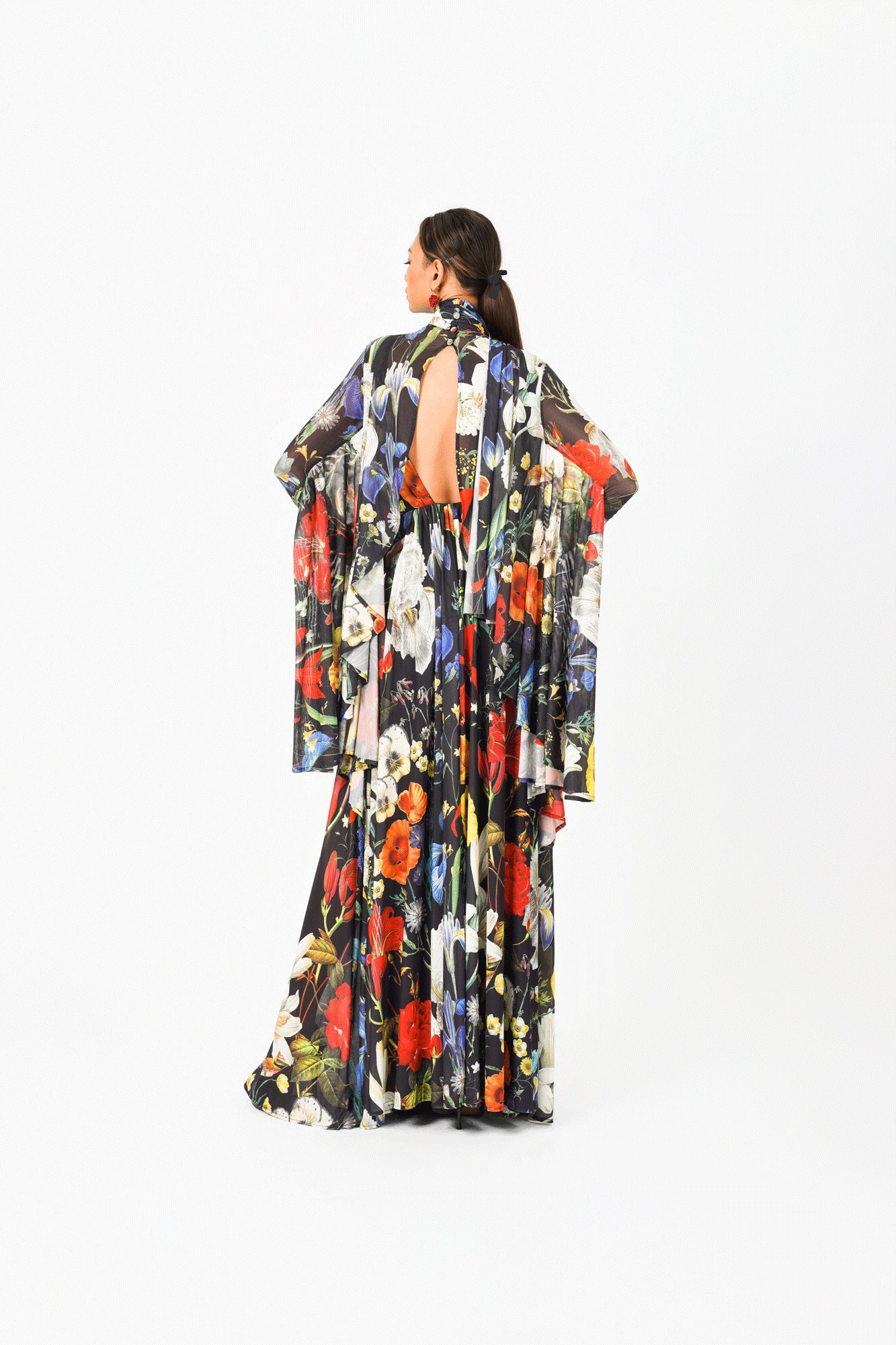 Turtle Neck Long Sleeves Draped Evening Dress