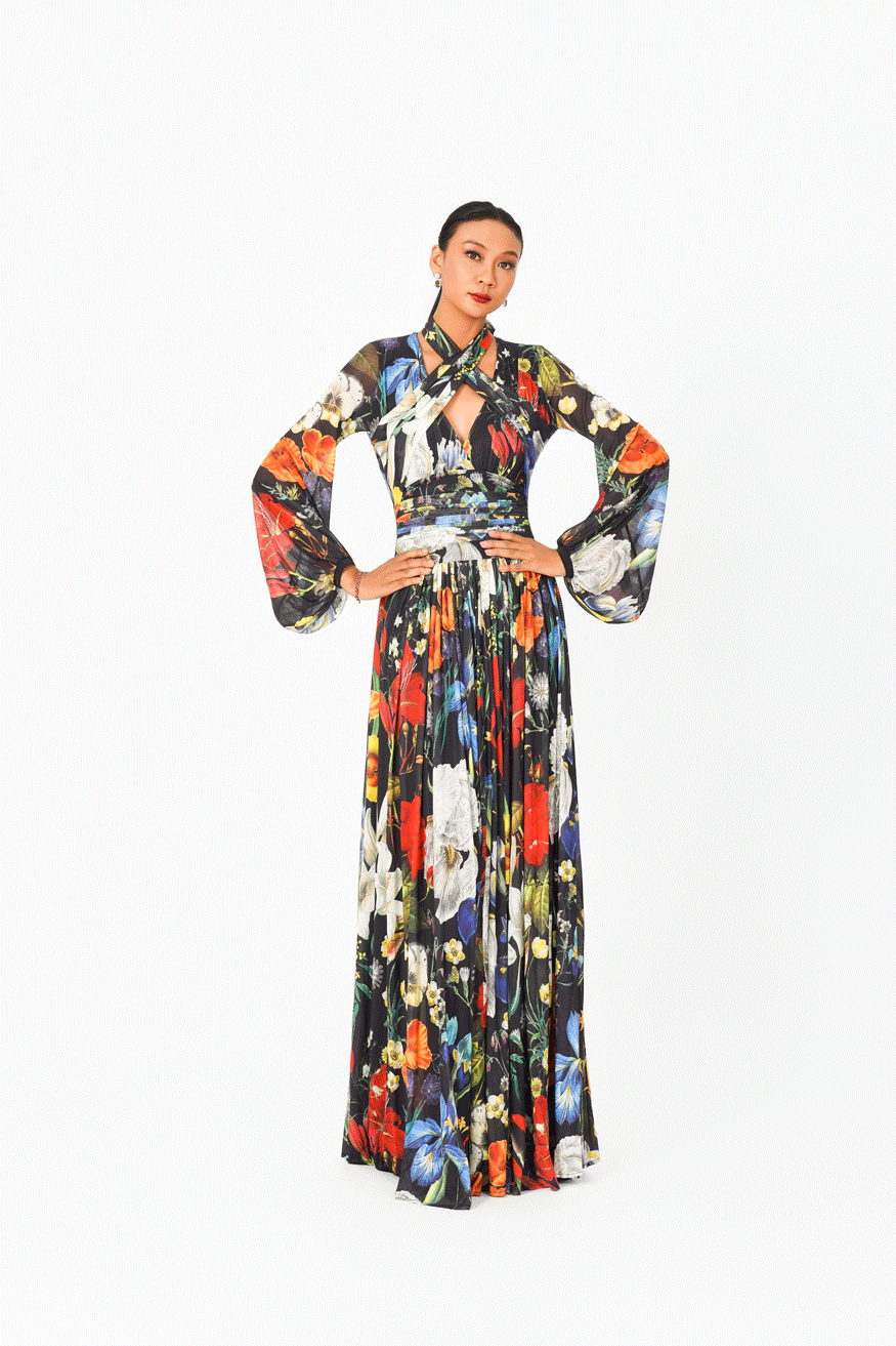 Deep-V Long Sleeves Evening Dress