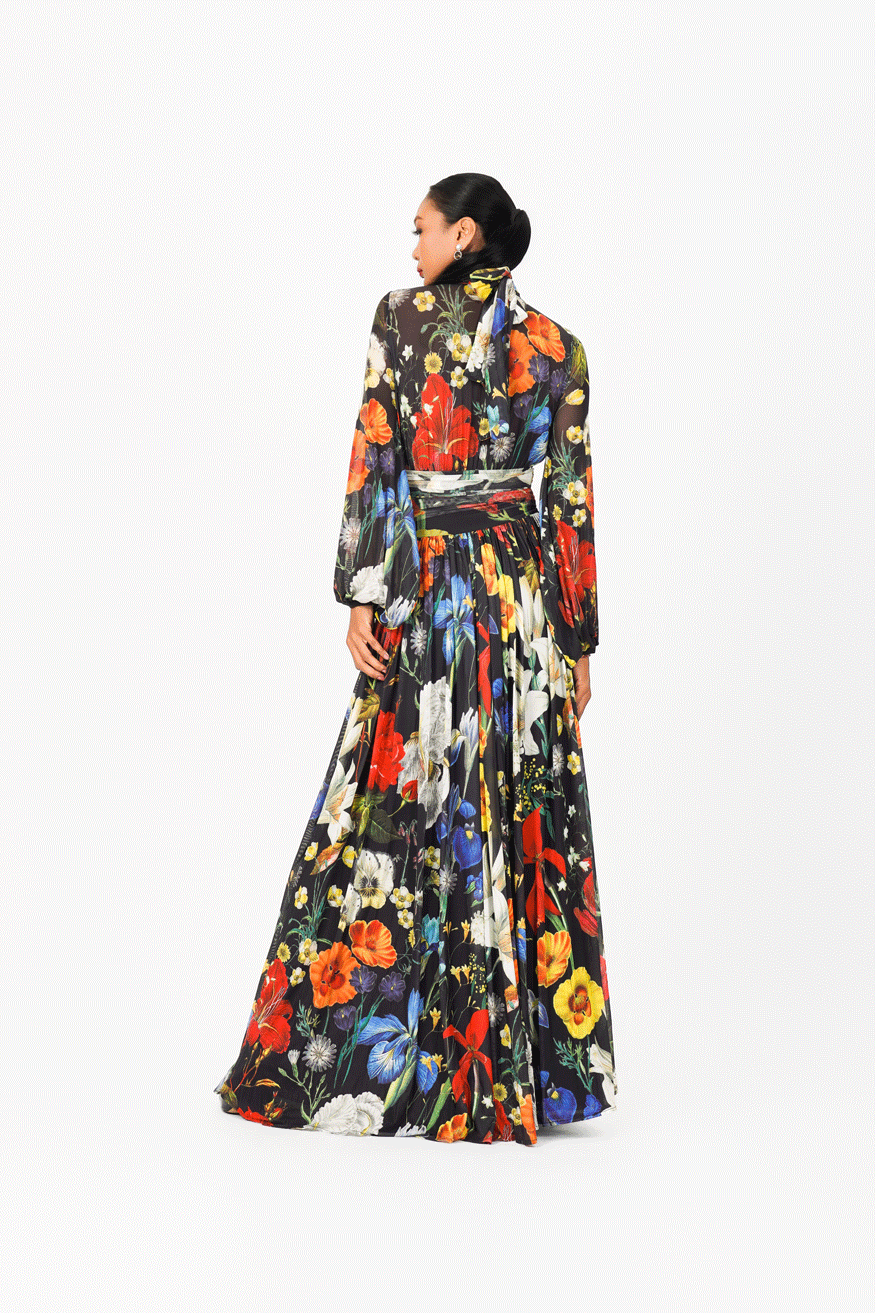 Deep-V Long Sleeves Evening Dress