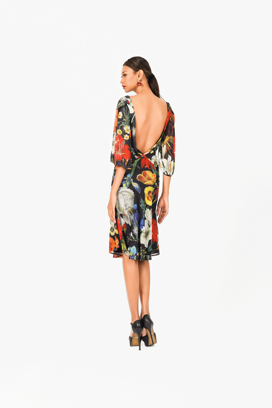 Boat Neck Open Back Cocktail Dress