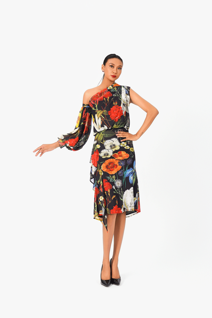 Floral Print Ruffle Short Skirt
