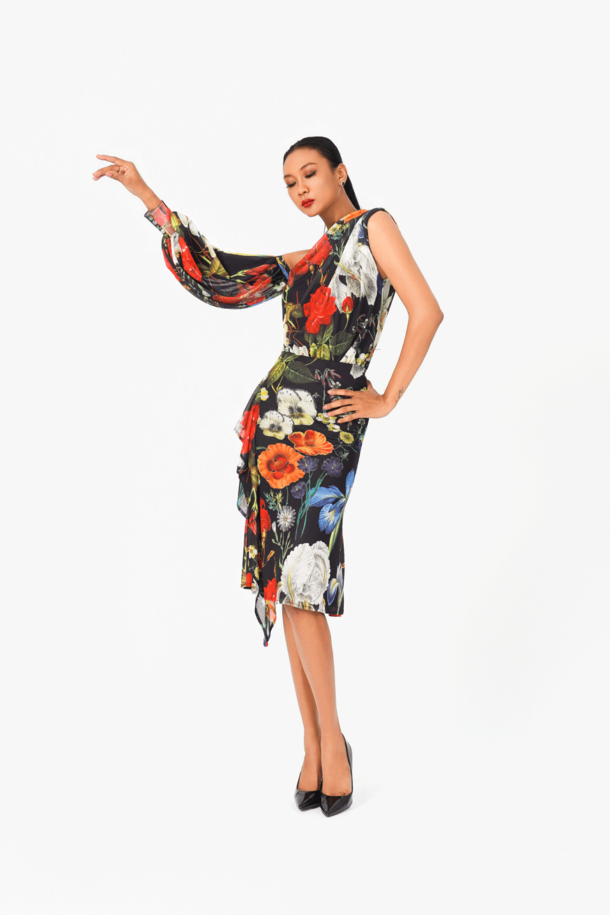 Asymmetric Floral Print Top