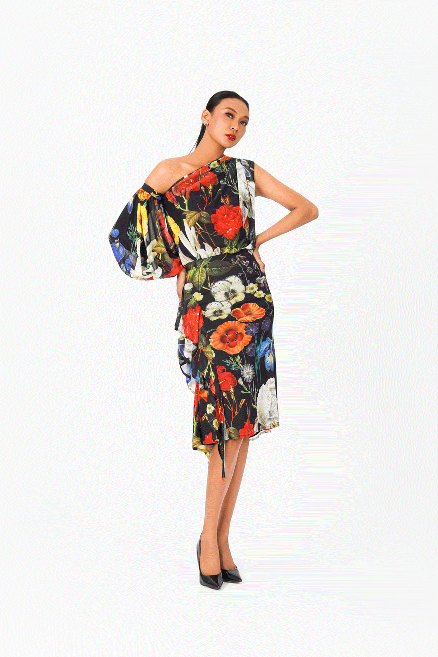 Asymmetric Floral Print Top