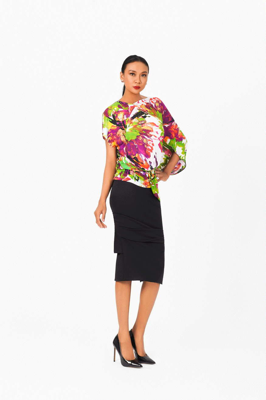 Asymmetric V-Neck Floral Top