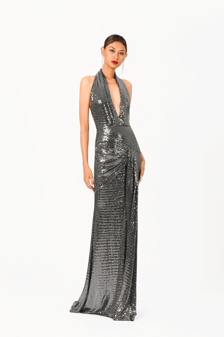 Deep-V Luxury Sequin Evening Dress