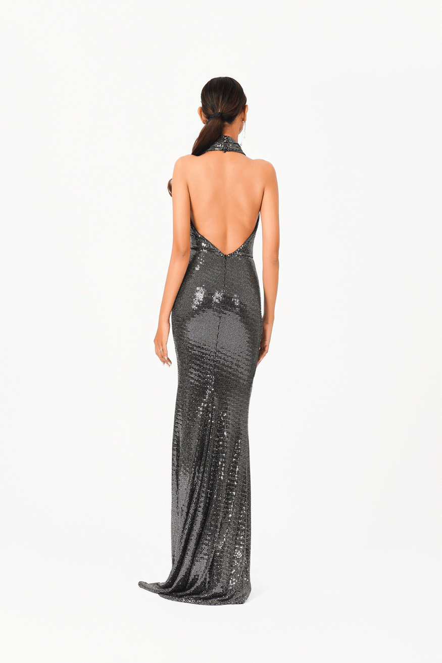 Deep-V Luxury Sequin Evening Dress