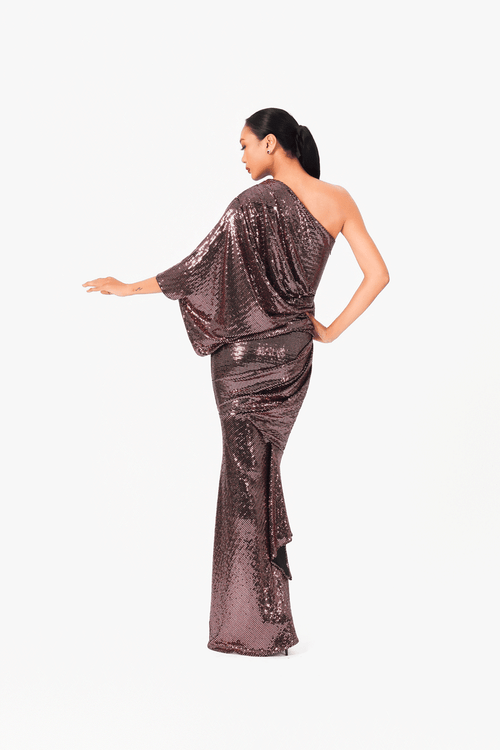 Asymmetric Bat Wing Sleeve Evening Dress