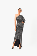 Asymmetric Bat Wing Sleeve Evening Dress