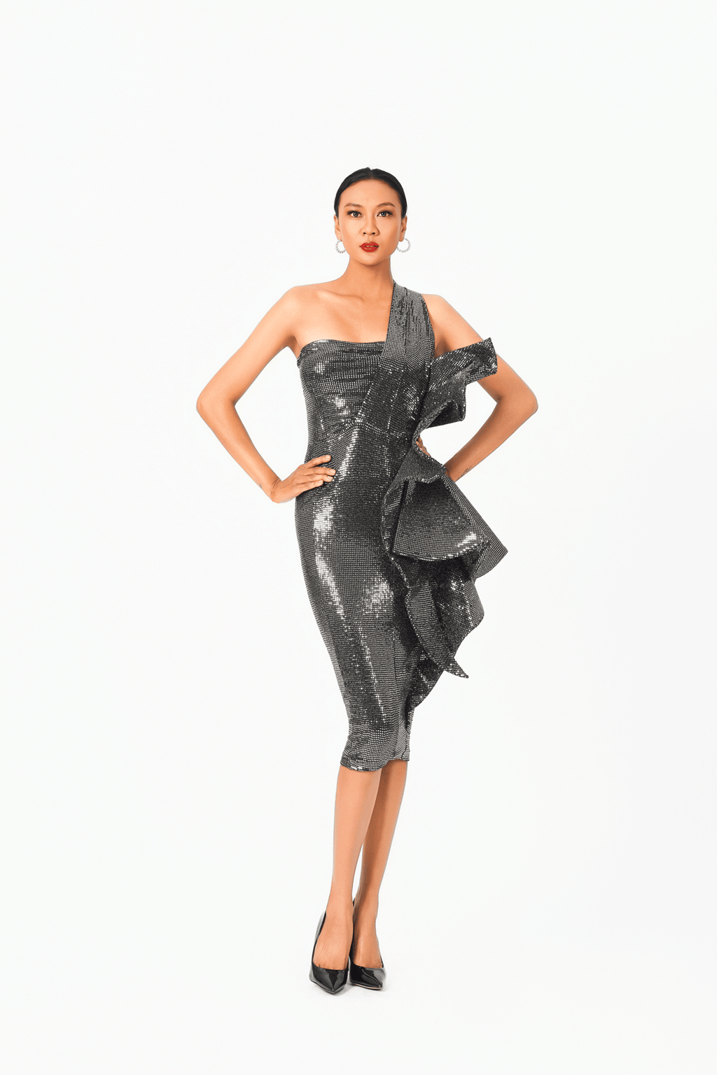Asymmetric Sleeveless Ruffles Cocktail Dress