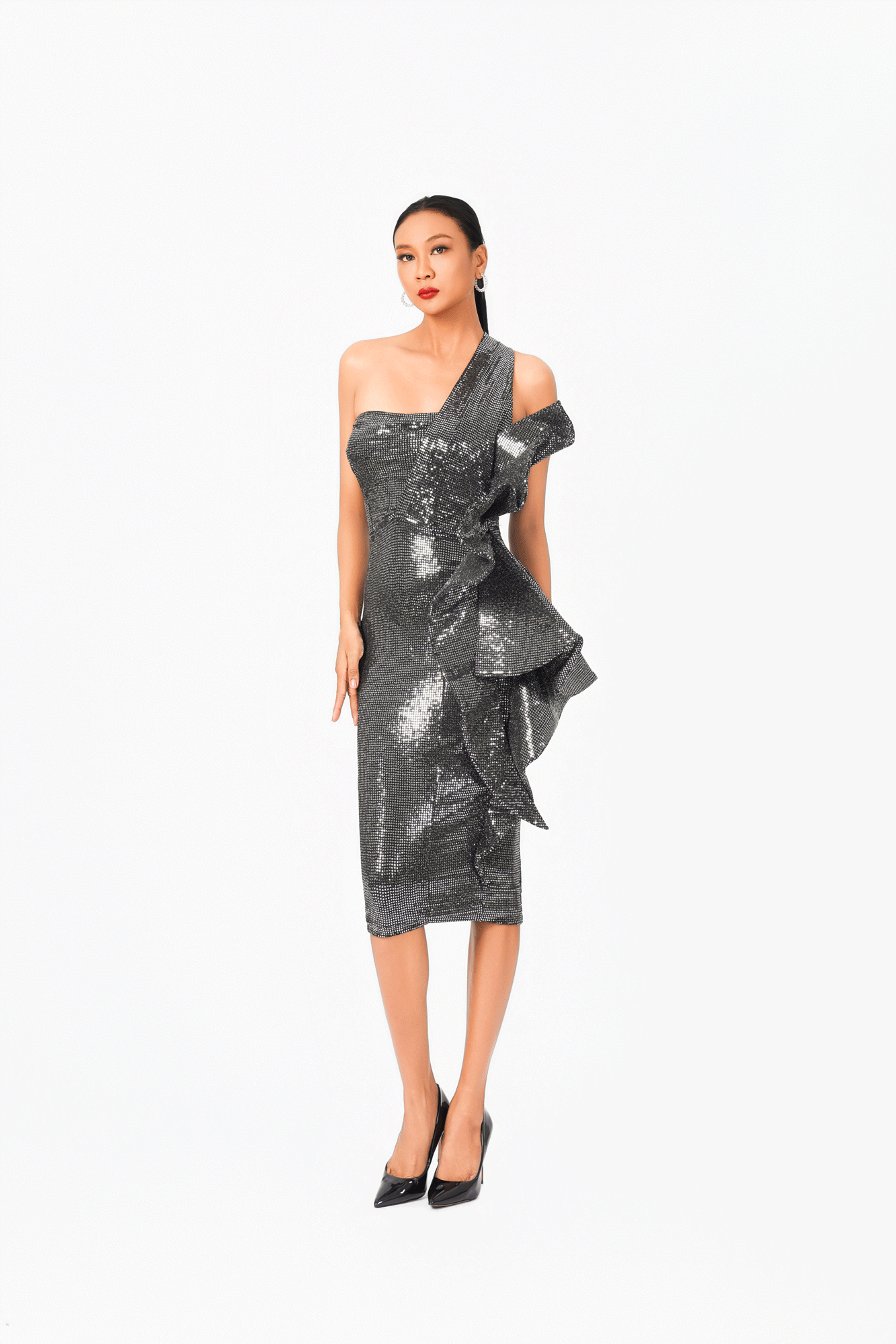Asymmetric Sleeveless Ruffles Cocktail Dress