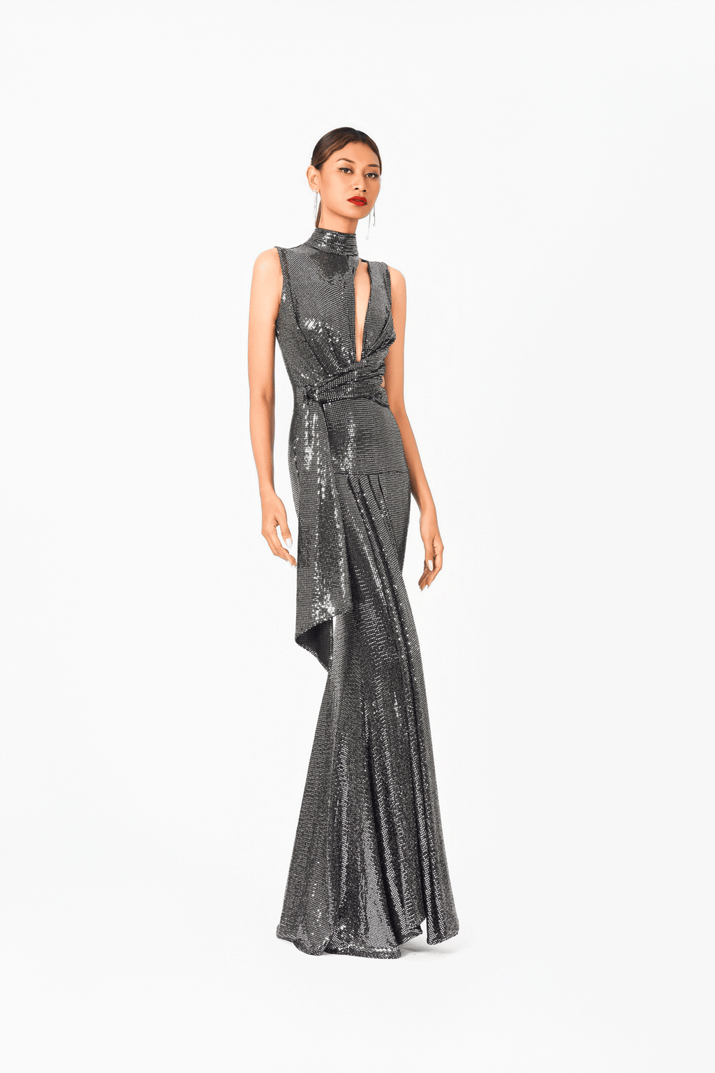 High Neckline Sleeves Evening Dress