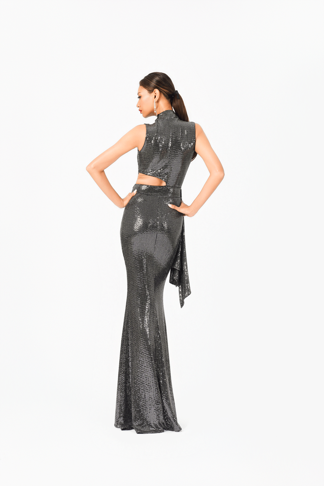 High Neckline Sleeves Evening Dress