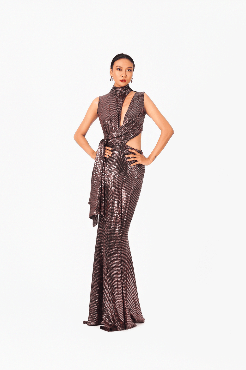 High Neckline Sleeves Evening Dress
