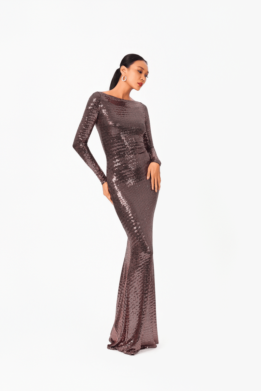 Boat Neck Long Sleeves Evening Dress