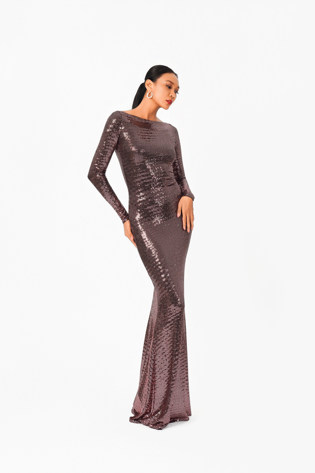 Boat Neck Long Sleeves Evening Dress
