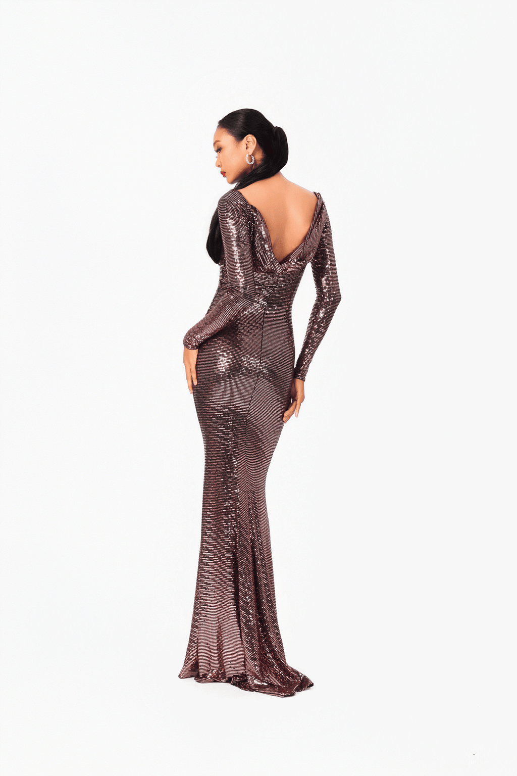 Boat Neck Long Sleeves Evening Dress
