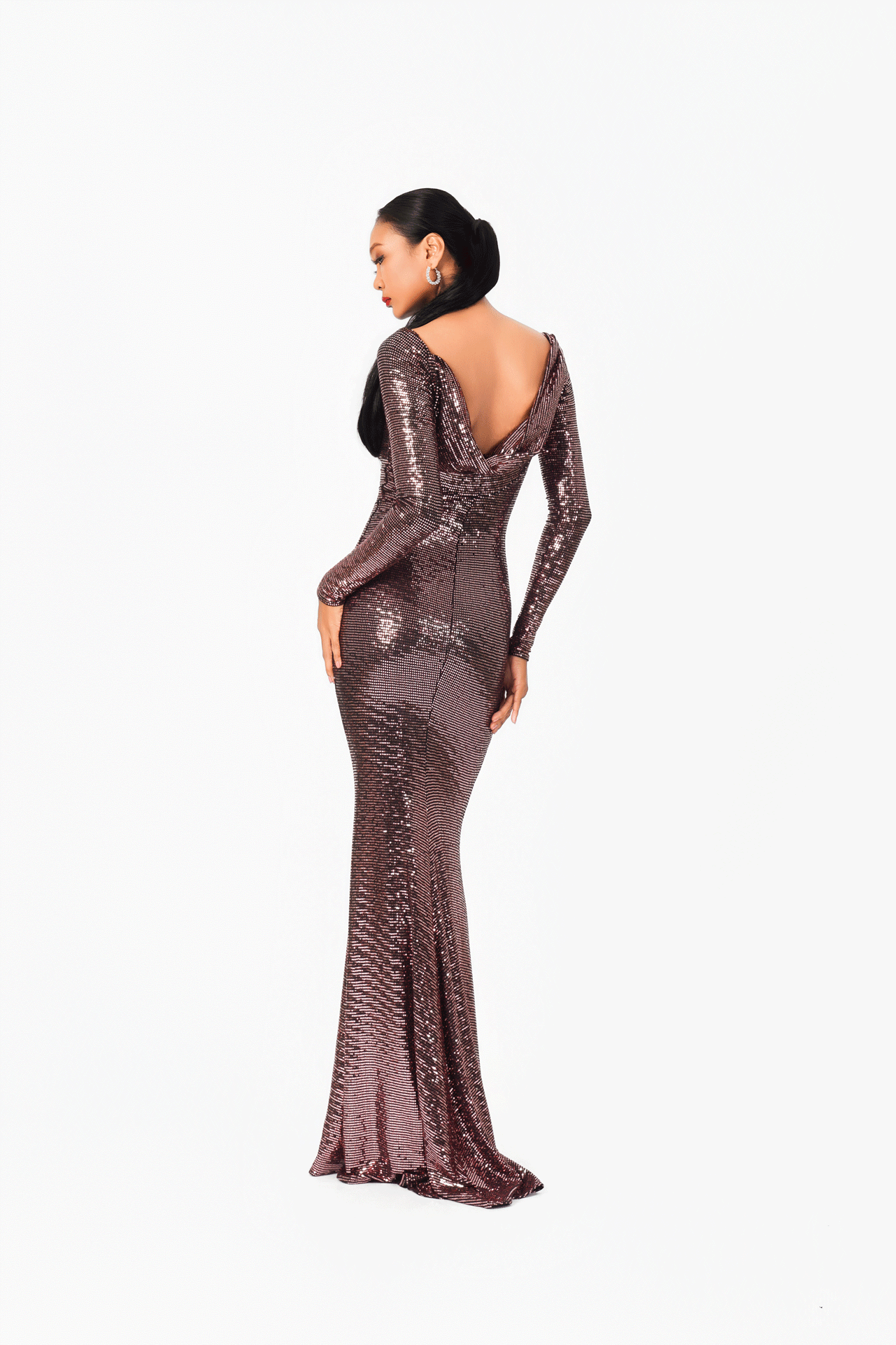 Boat Neck Long Sleeves Evening Dress