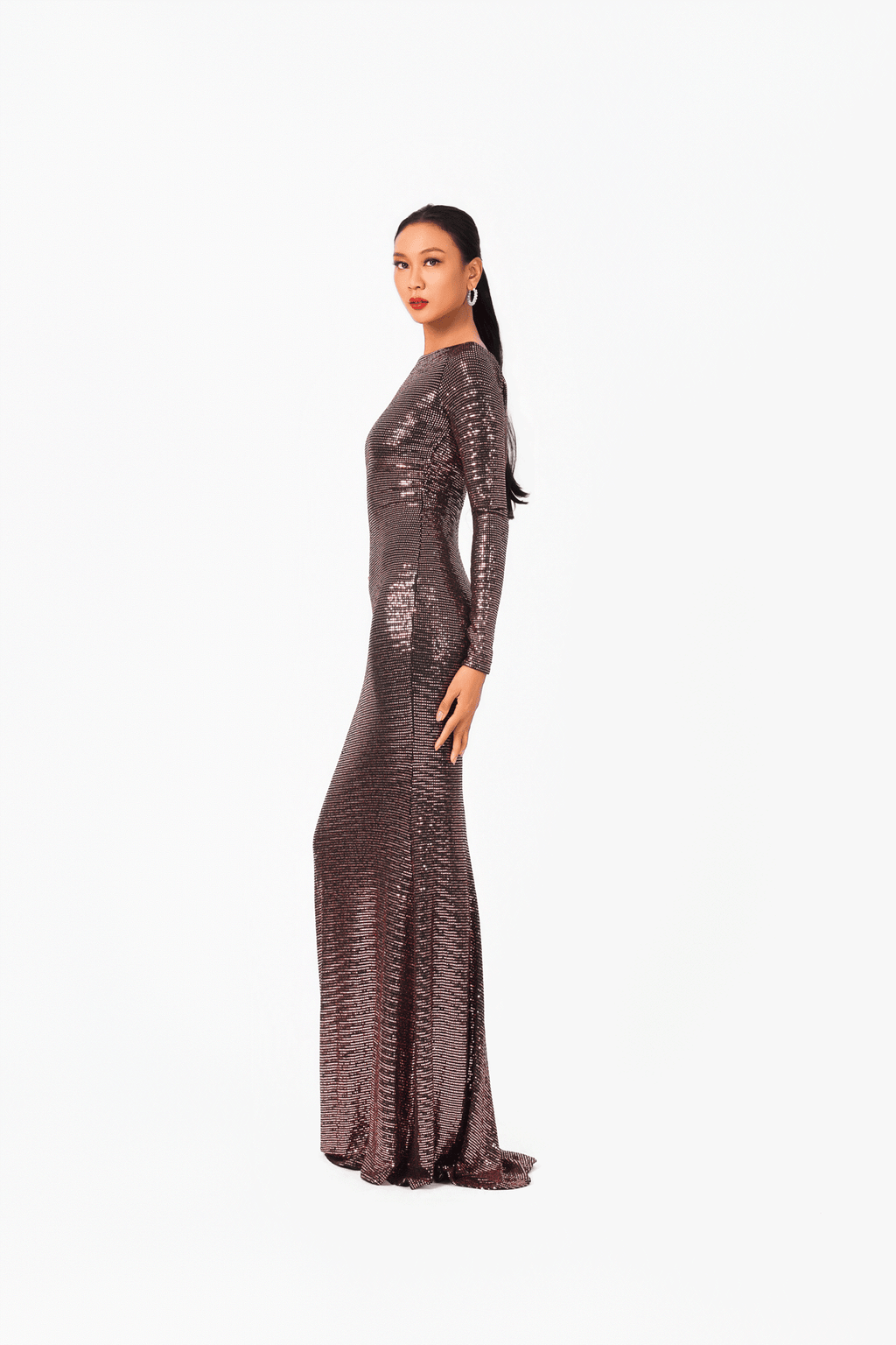 Boat Neck Long Sleeves Evening Dress