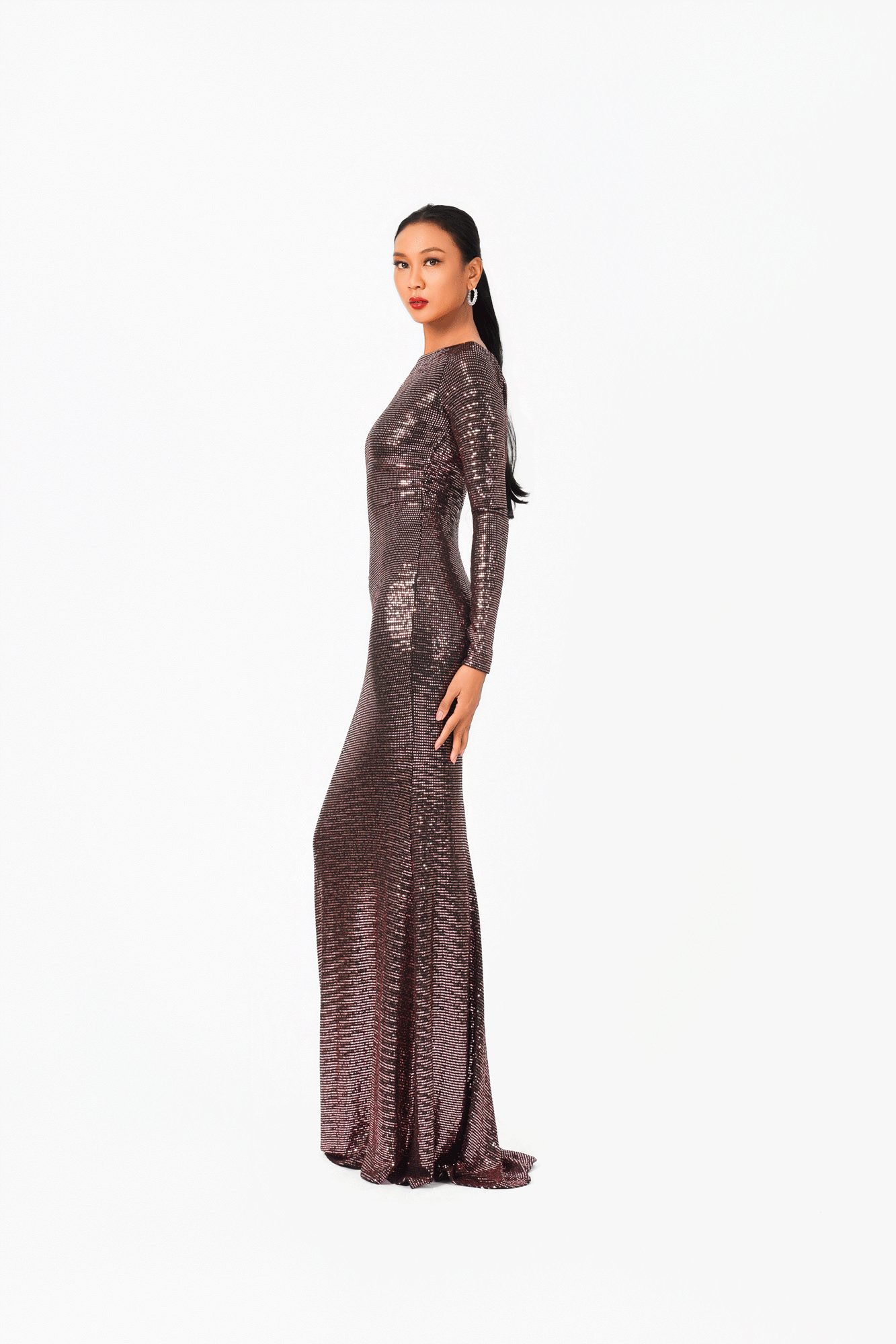 Boat Neck Long Sleeves Evening Dress