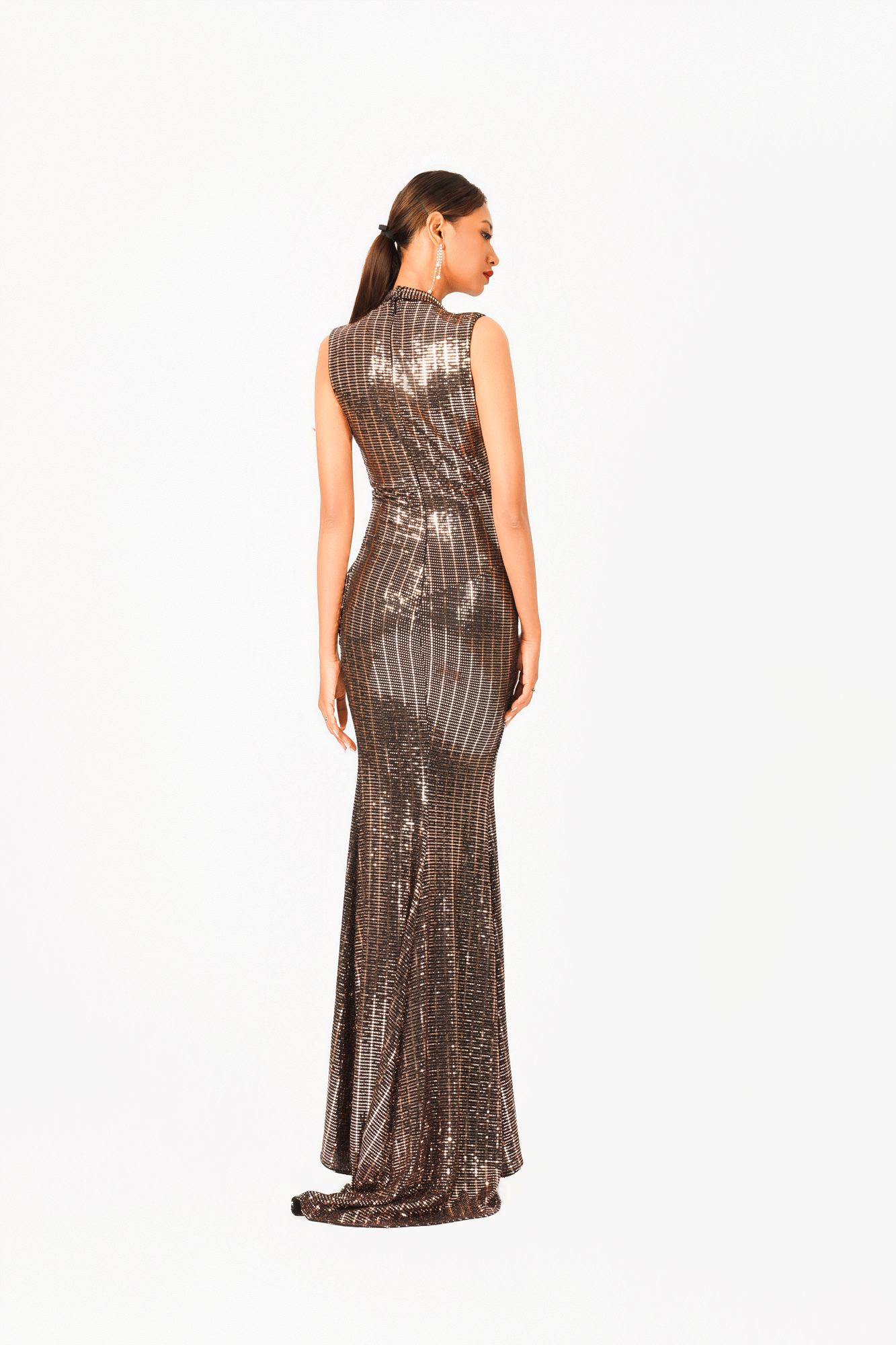 Deep-V Collar Evening Dress