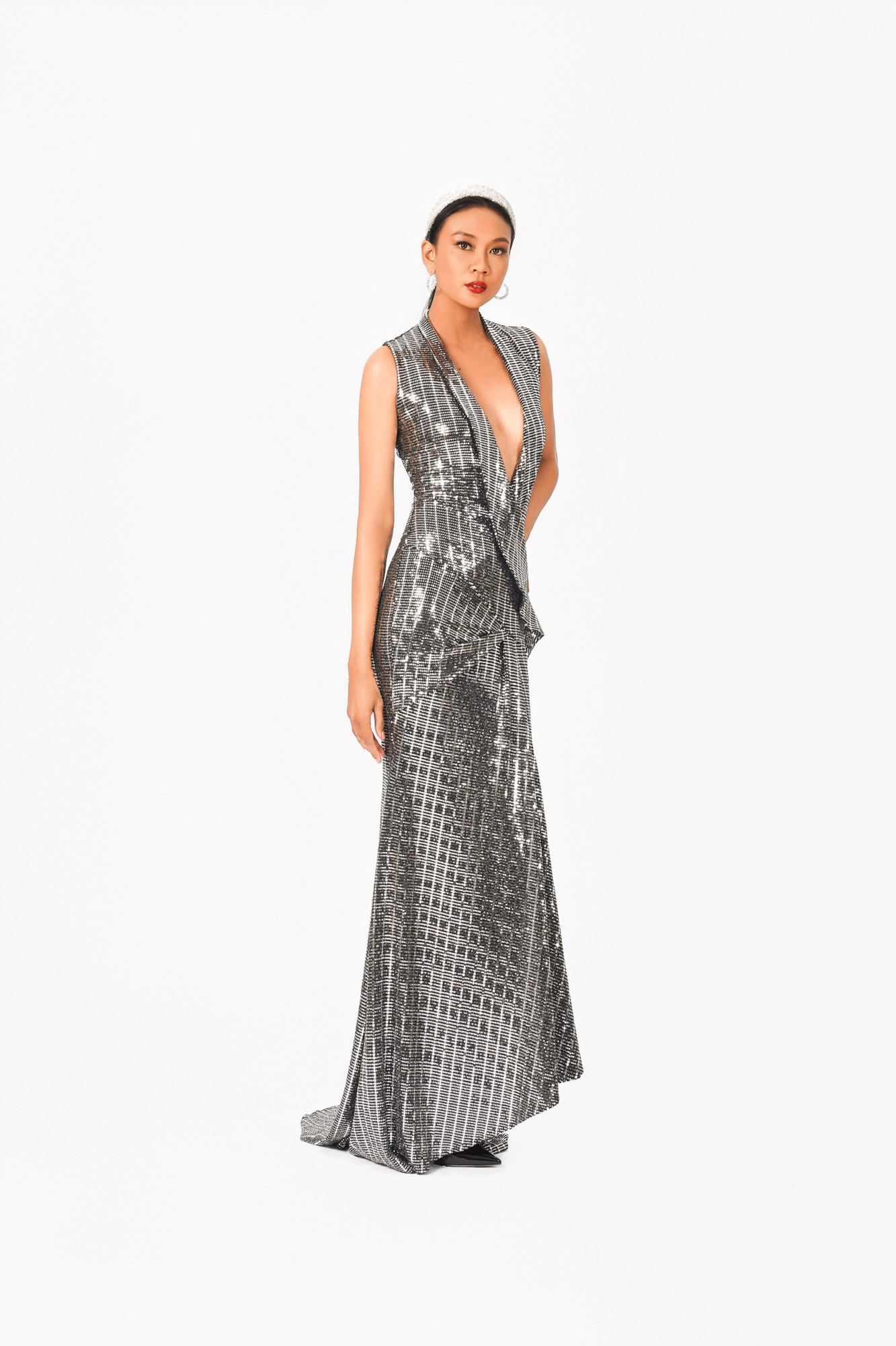 Deep-V Collar Evening Dress