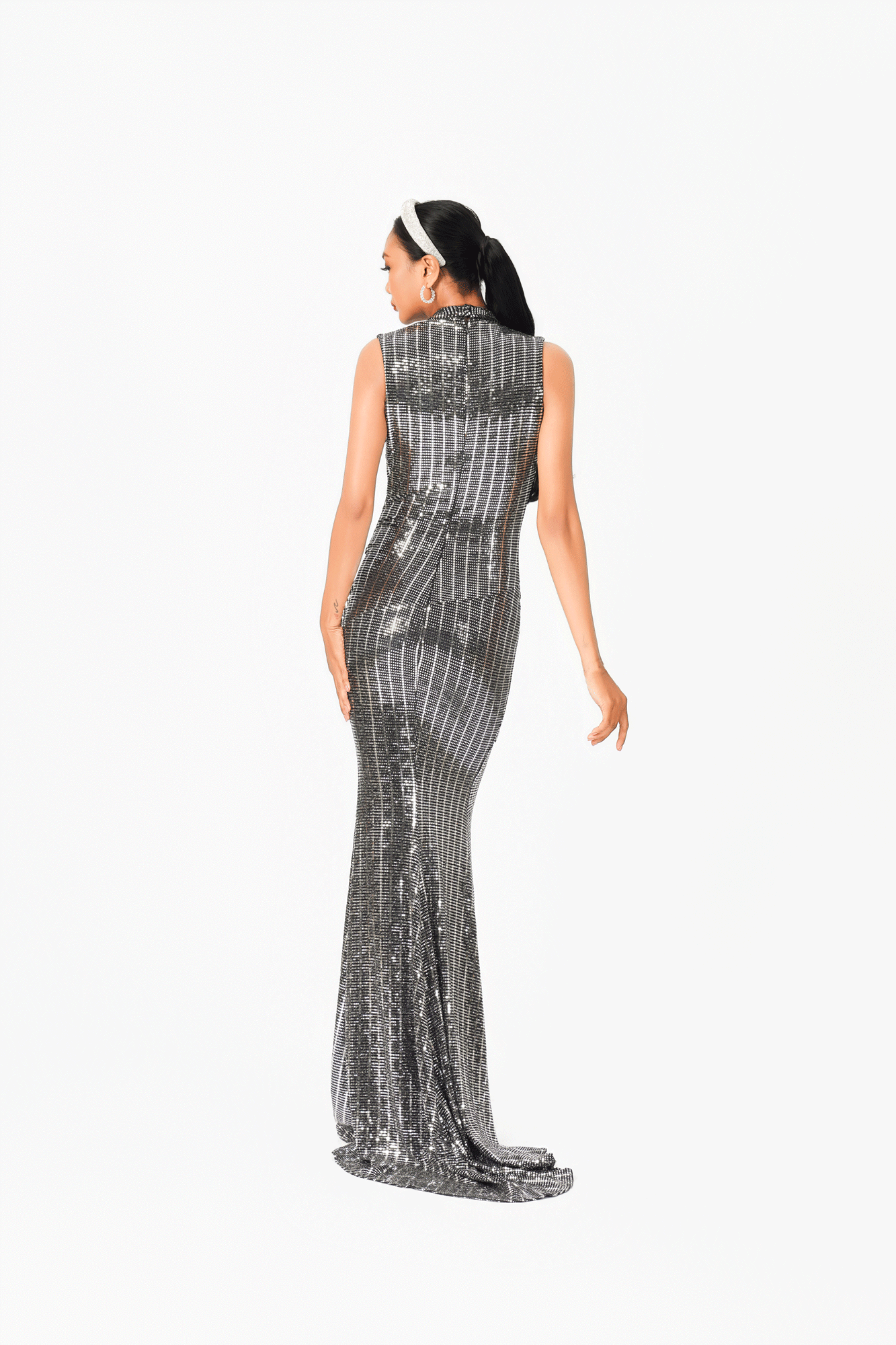 Deep-V Collar Evening Dress