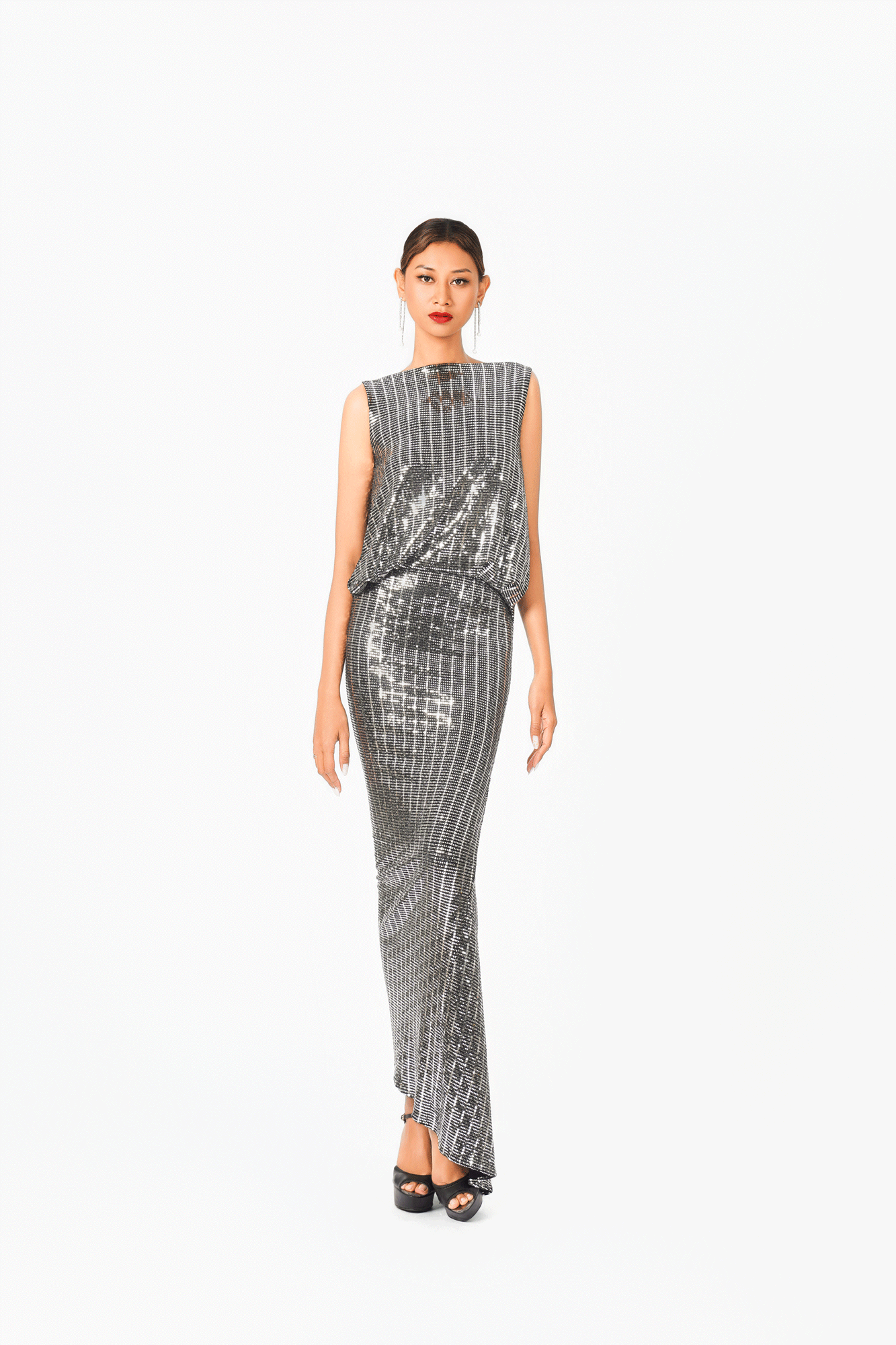 Sleeveless Open Back Slit Evening Dress